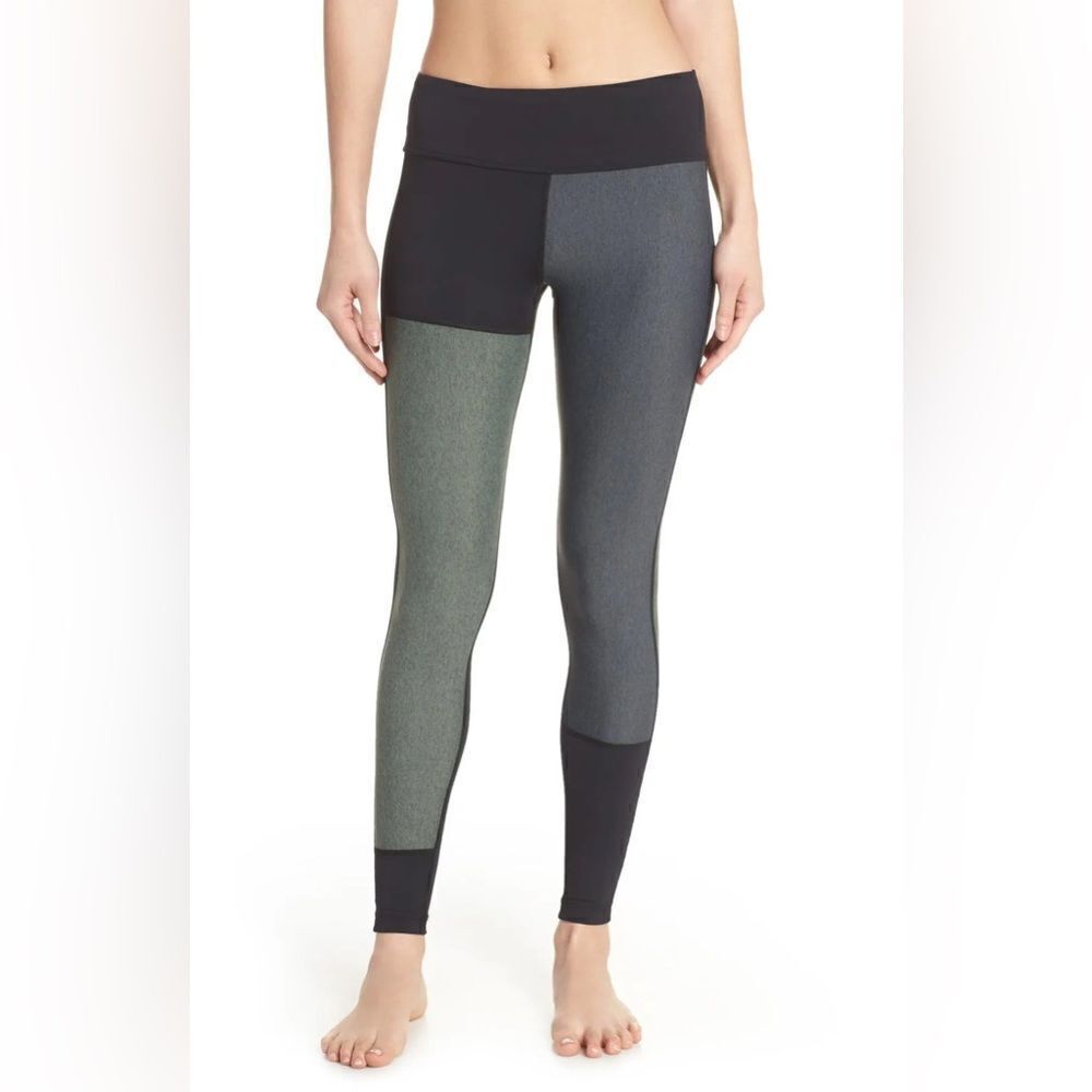 Alala Geometric Colorblock Leggings M Black Gray Green Power Mesh Activewear